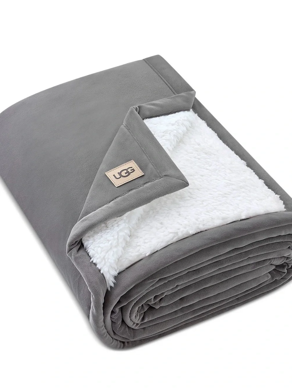 UGG bliss charcoal Gray and White Plush Sherpa Throw Blanket